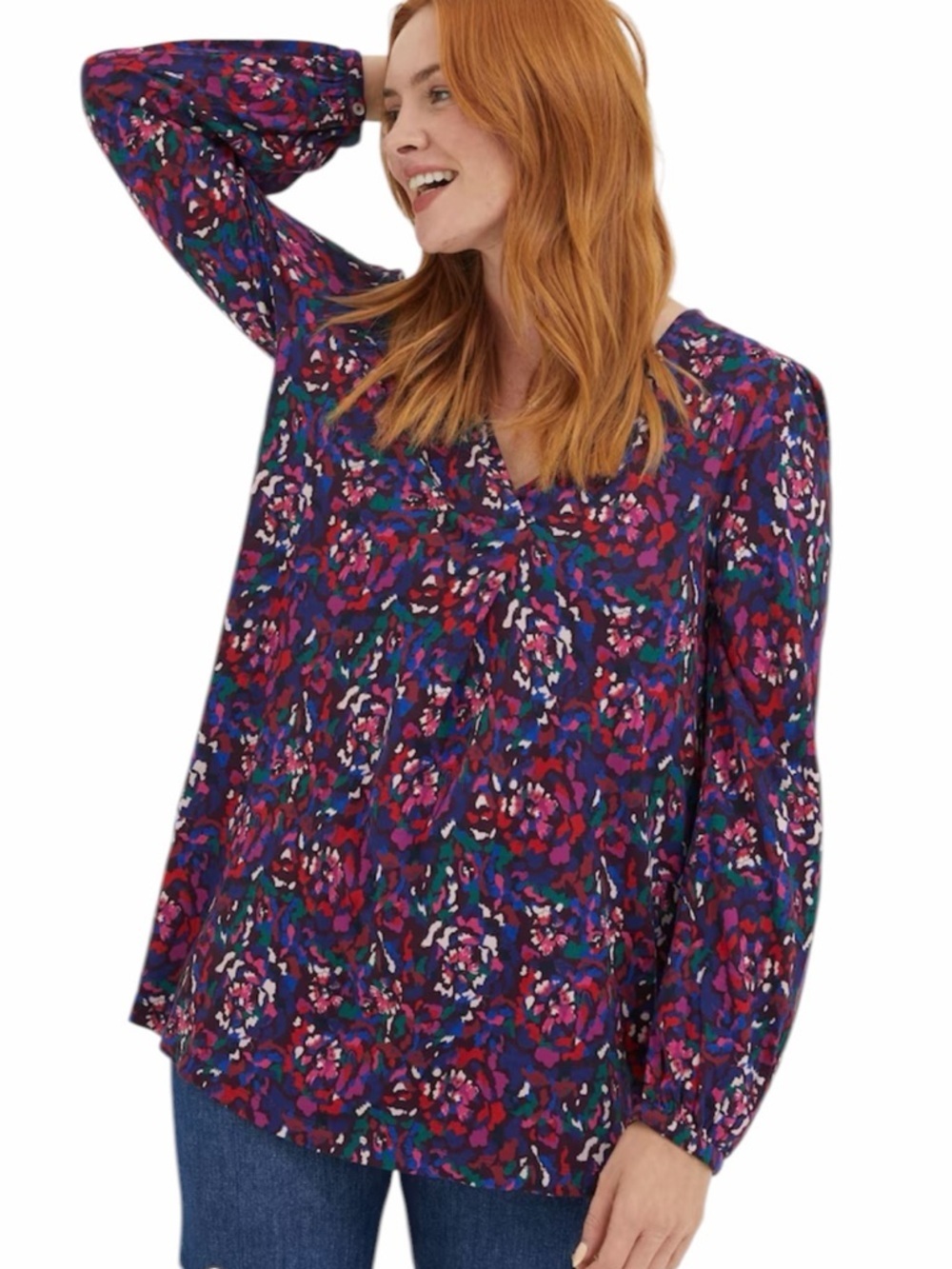 FatFace Floral Blouse Size 12 Ecovero Viscose Boho Long Sleeve Top